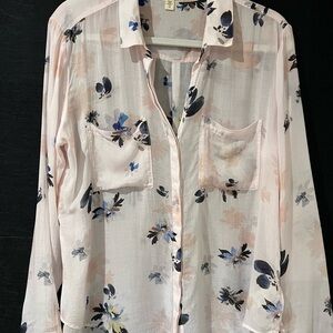 Cloth & Stone Floral Button Down sheer Shirt - Pink and Blue